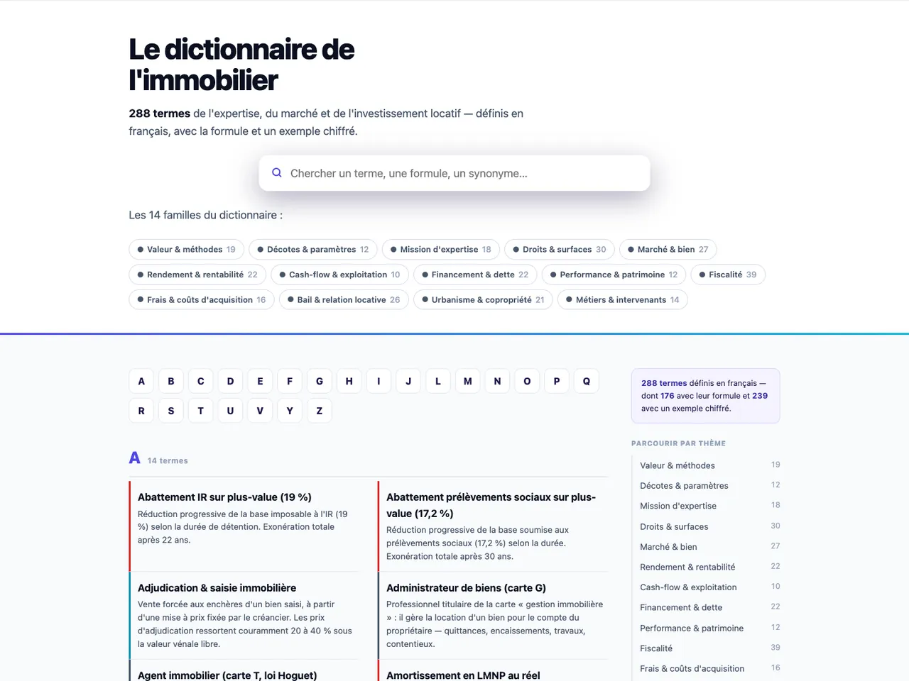 Page d'accueil de dico.immo, dictionnaire de l'immobilier