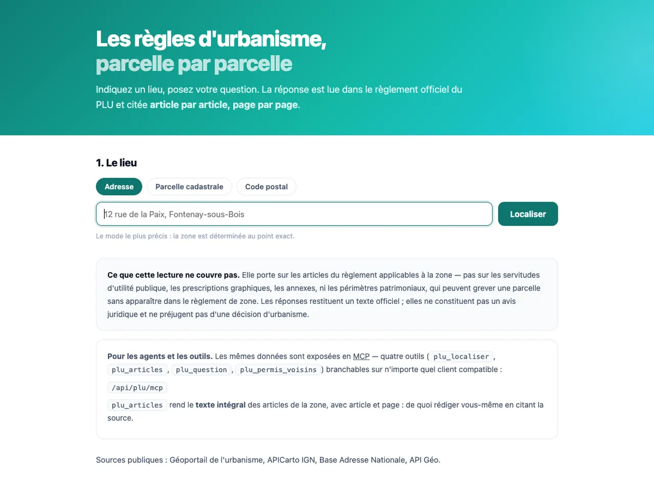 Page d'accueil de verifplu.immo pour interroger les règles d'urbanisme d'une parcelle